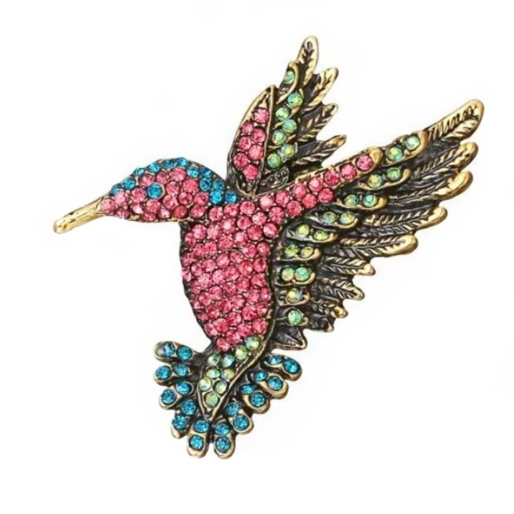 Gorgeous Pink Crystal Hummingbird Brooch